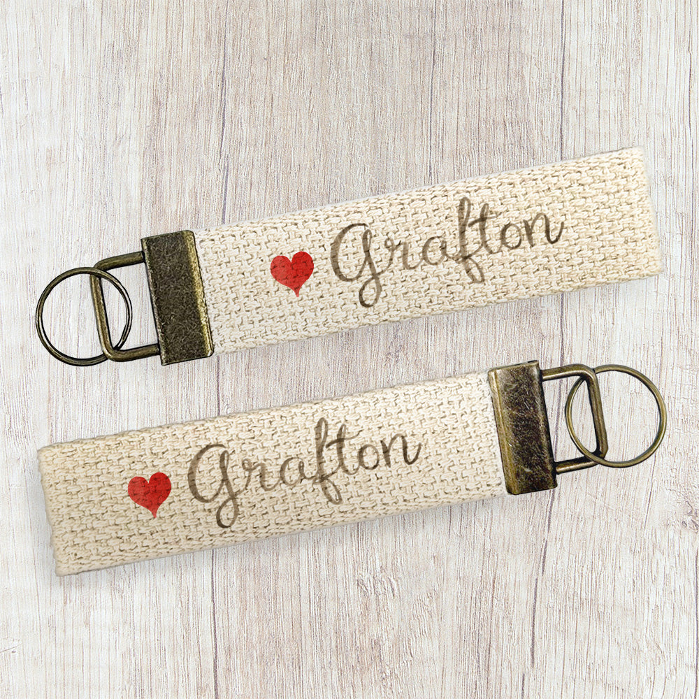 Watercolor Cursive Heart - Custom Cotton Key Fob