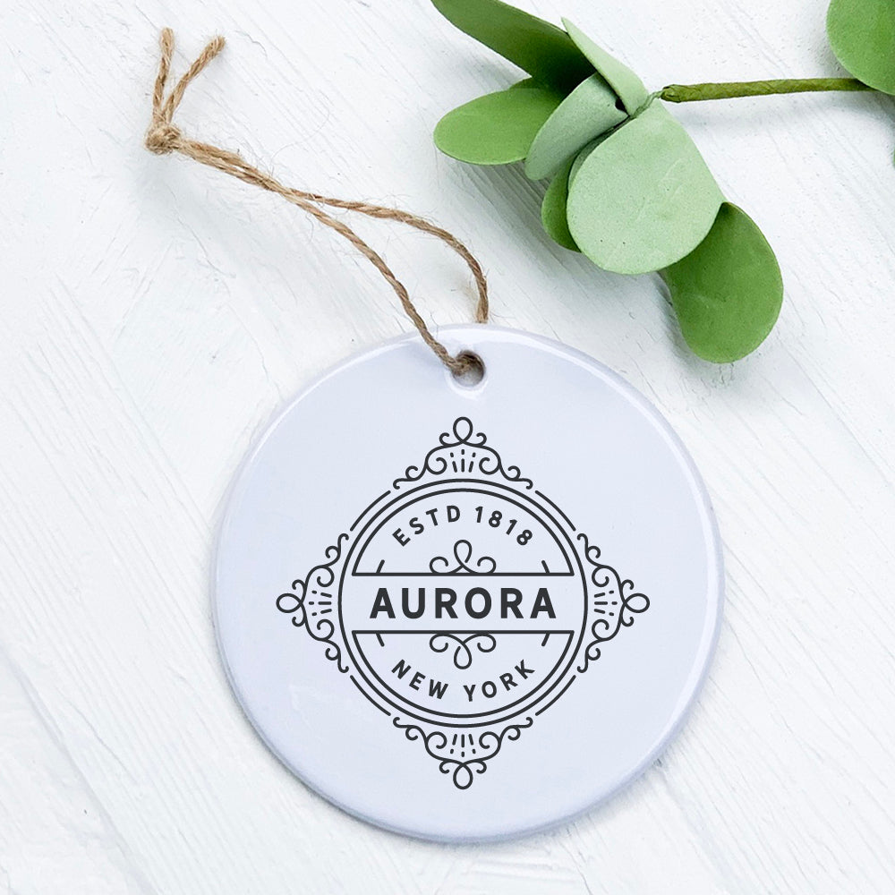 Vintage Flourish w/ City, State - Custom Ornament