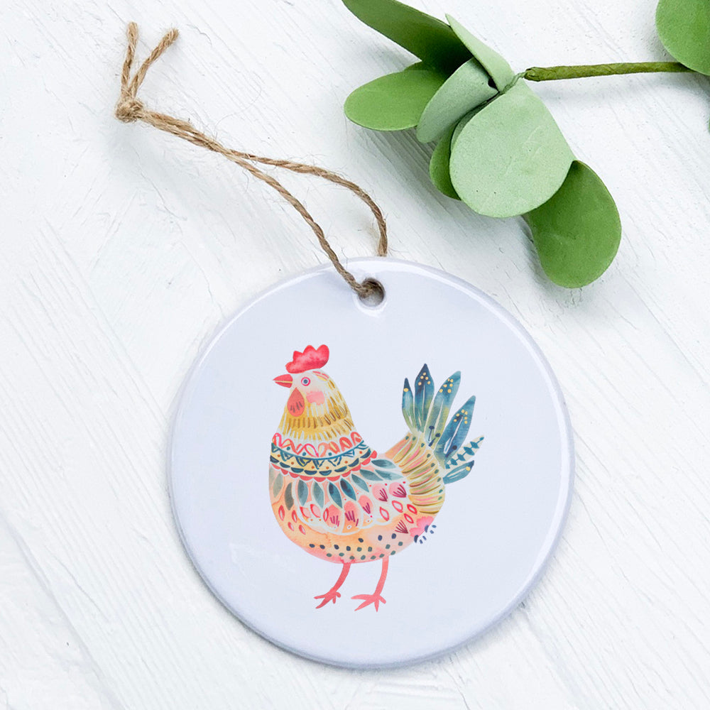 Folk-Art Chicken - Spring Ornament