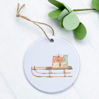 Watercolor Present Sled - Ornament