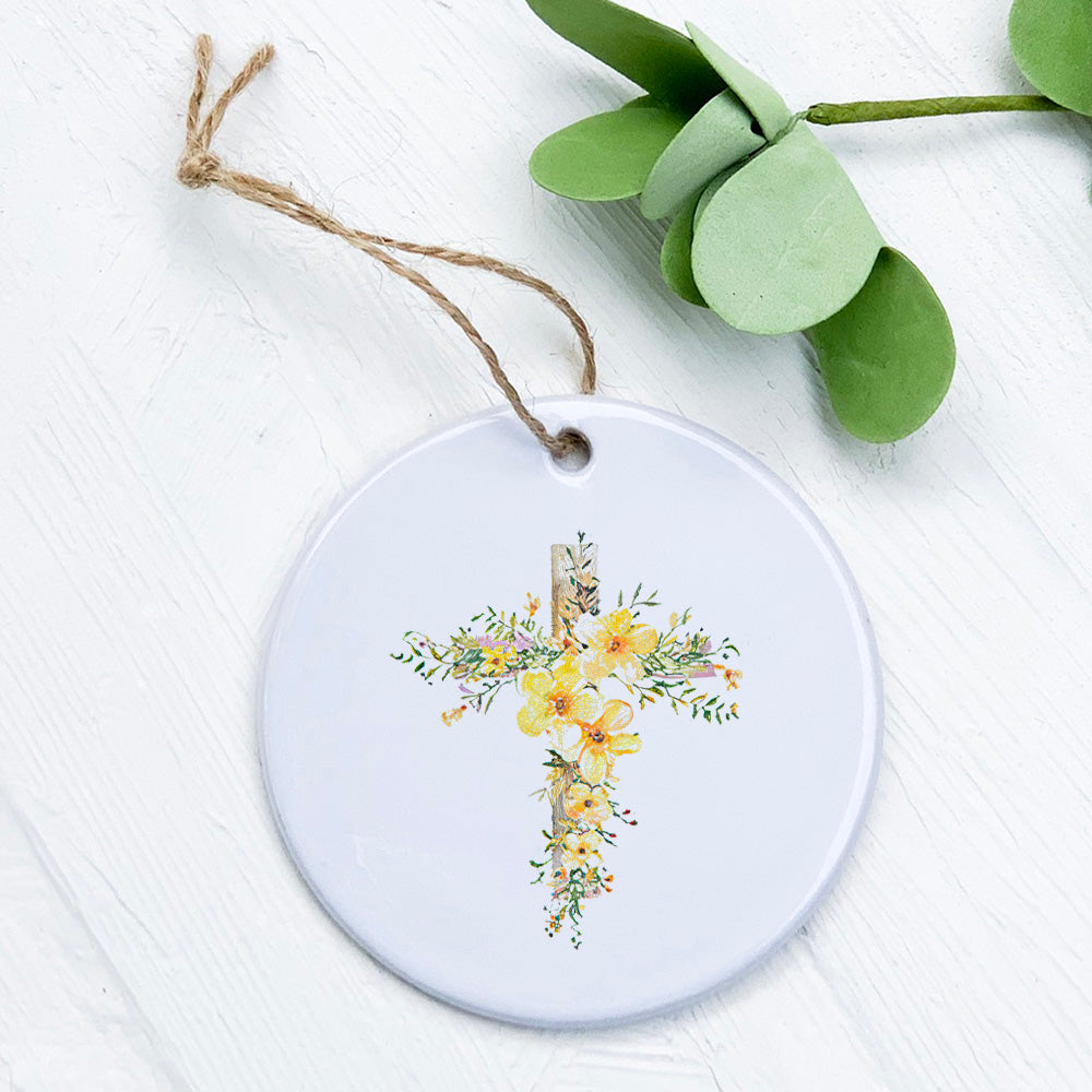 Yellow Floral Cross - Easter Ornament