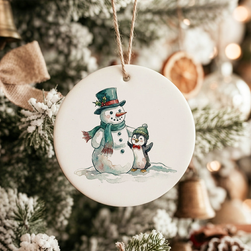 Penguin with Snowman - Ornament