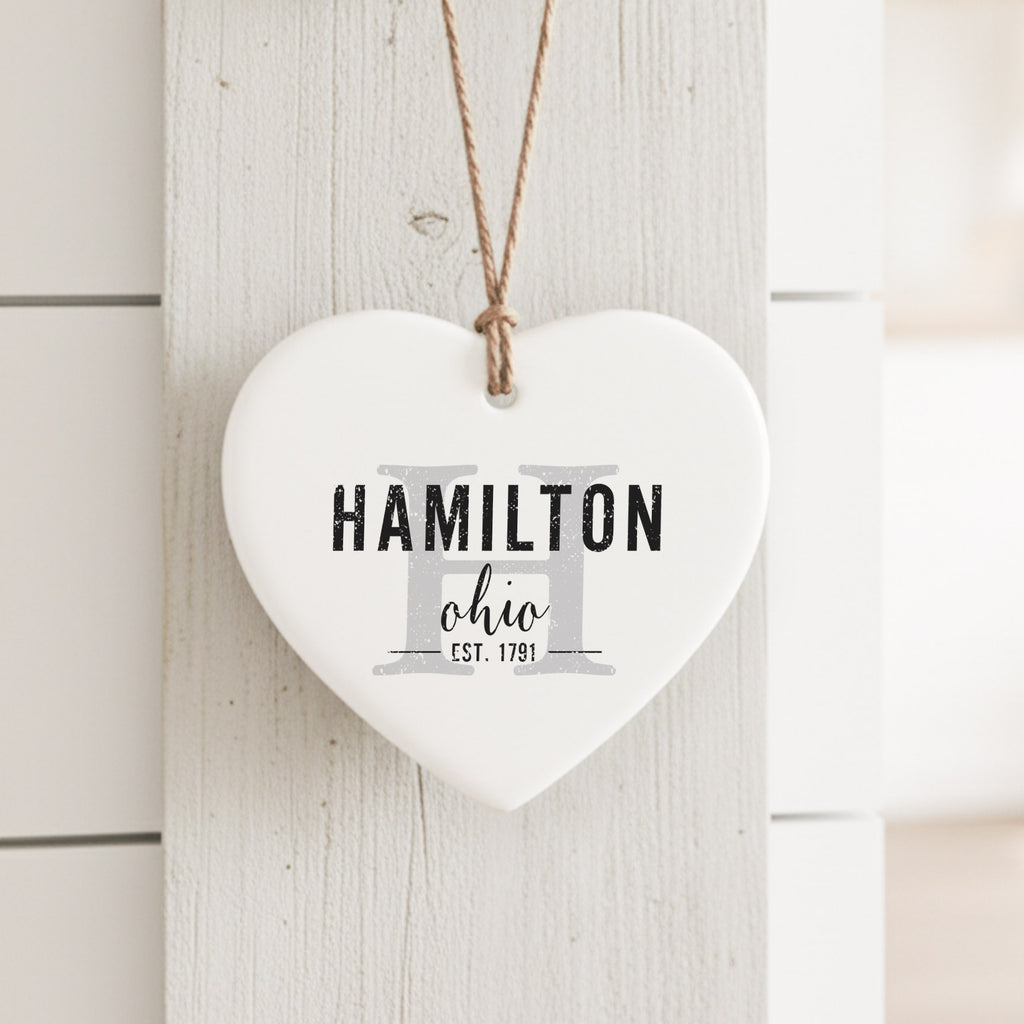 Initial City State - Custom Heart Shaped Ornament