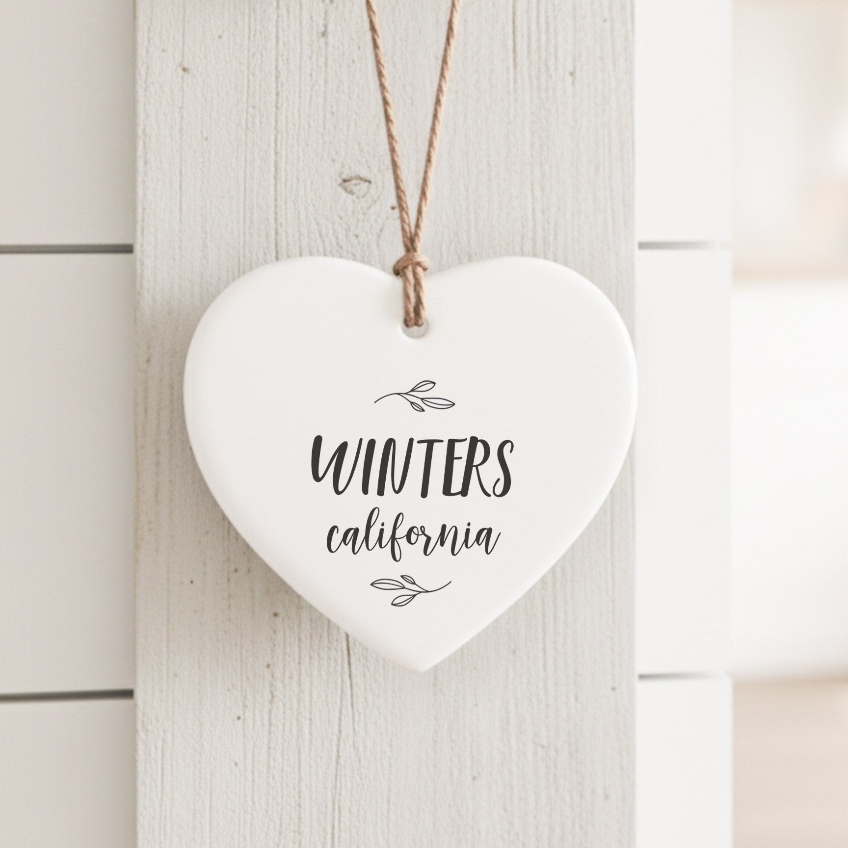 Leaf Framed City State - Custom Heart Shaped Ornament