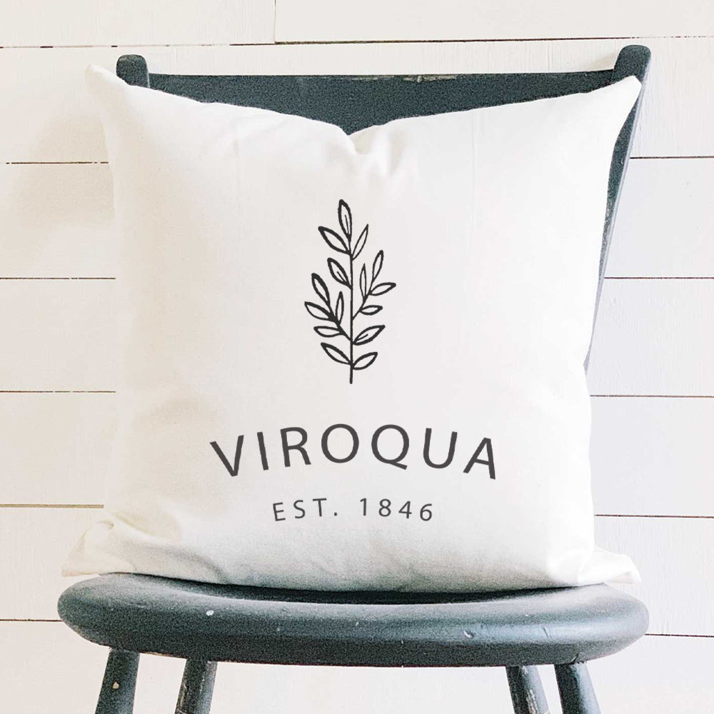 Leaves w/ City, Est - Custom Square Canvas Pillow