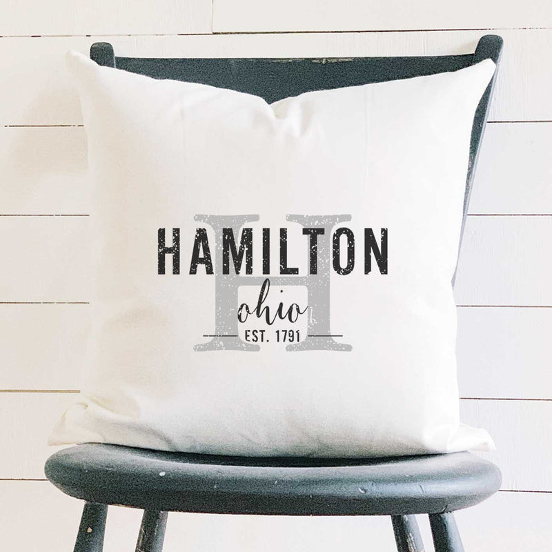 Custom City and State w/ Initial - Square Canvas Pillow