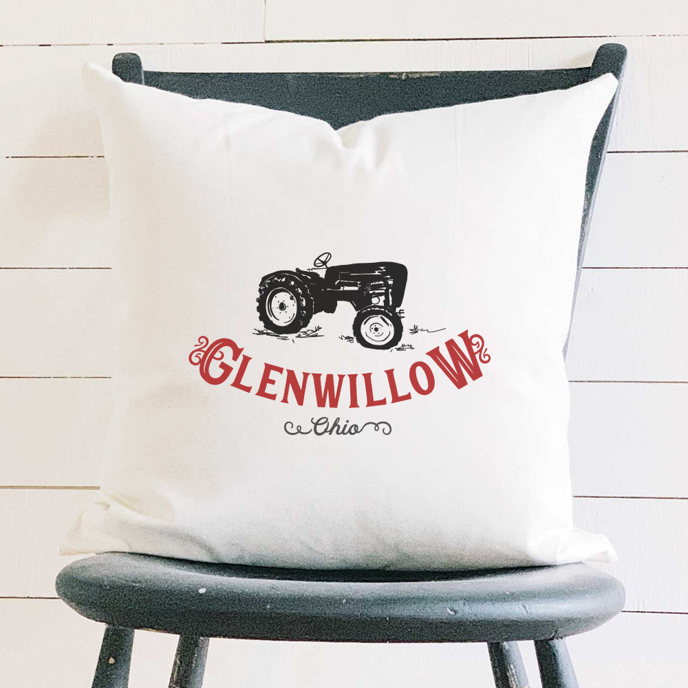 Vintage Icon (Tractor) City/State - Custom Square Canvas Pillow