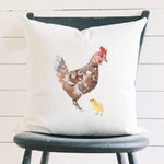 Watercolor Hen with Chick - Square Canvas Pillow