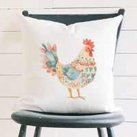 Red and Blue Folk-Art Chicken - Patriotic Square Canvas Pillow