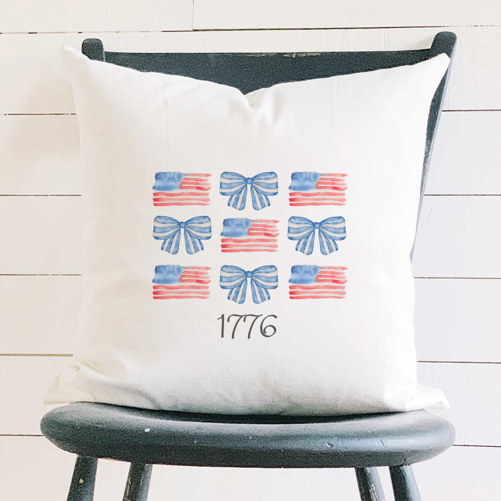 Watercolor Flags & Bows - Patriotic Square Canvas Pillow