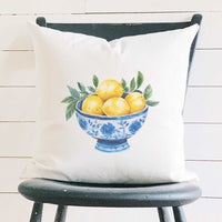 Blue Bowl of Lemons - Summer Square Canvas Pillow