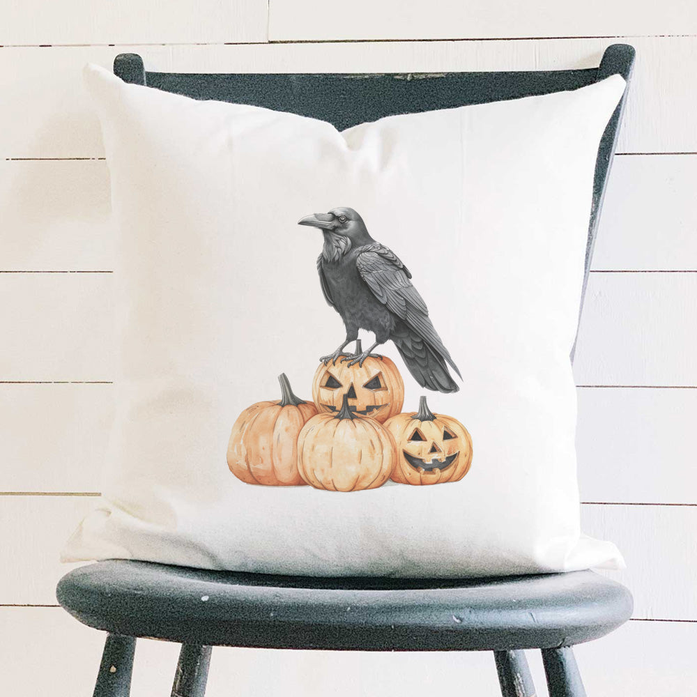 Crow and Carved Pumpkins - Customizable Halloween Pillow