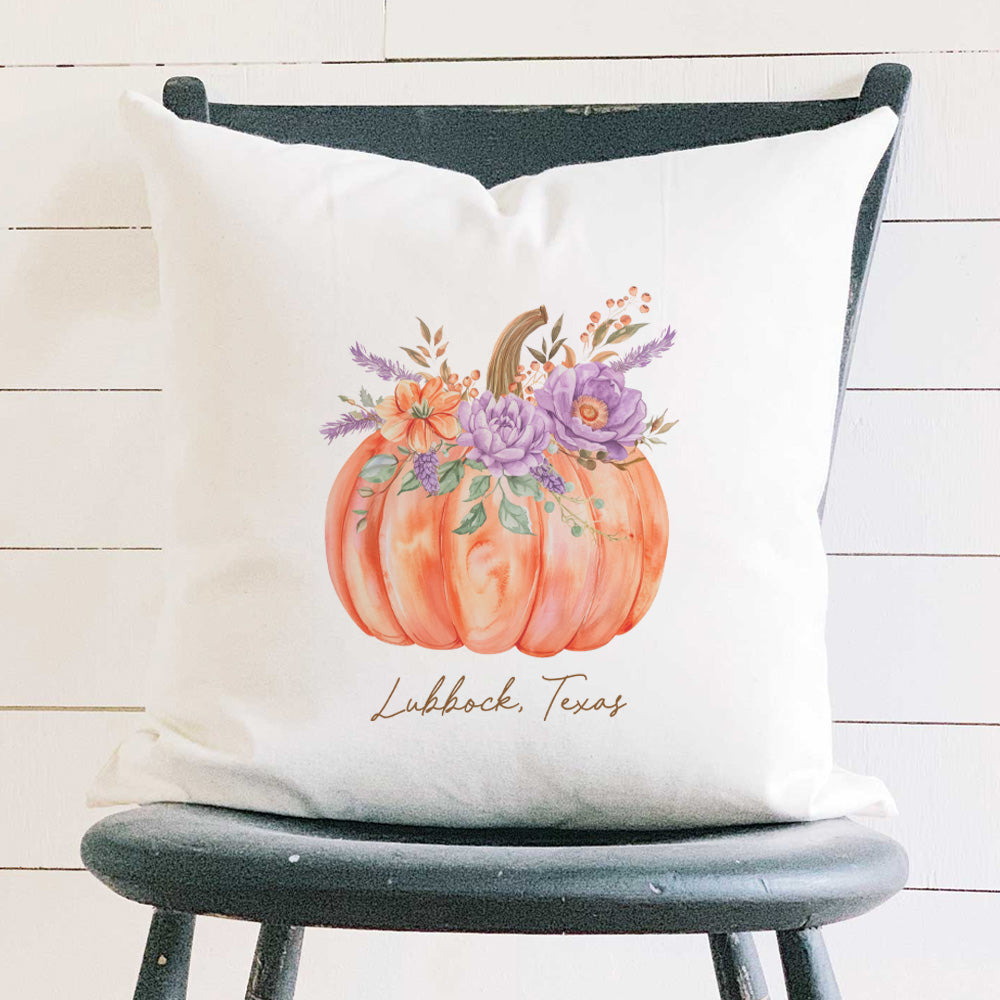 Floral Pumpkin - Custom Halloween Square Canvas Pillow