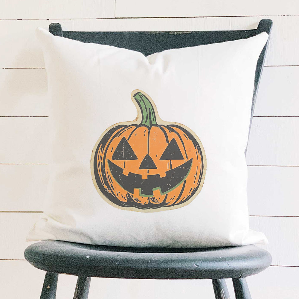 Retro Carved Pumpkin - Customizable Halloween Square Canvas Pillow