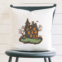 Retro Haunted House - Customizable Halloween Square Canvas Pillow