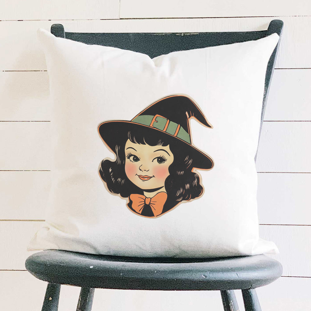 Retro Halloween Girl - Customizable Halloween Square Canvas Pillow