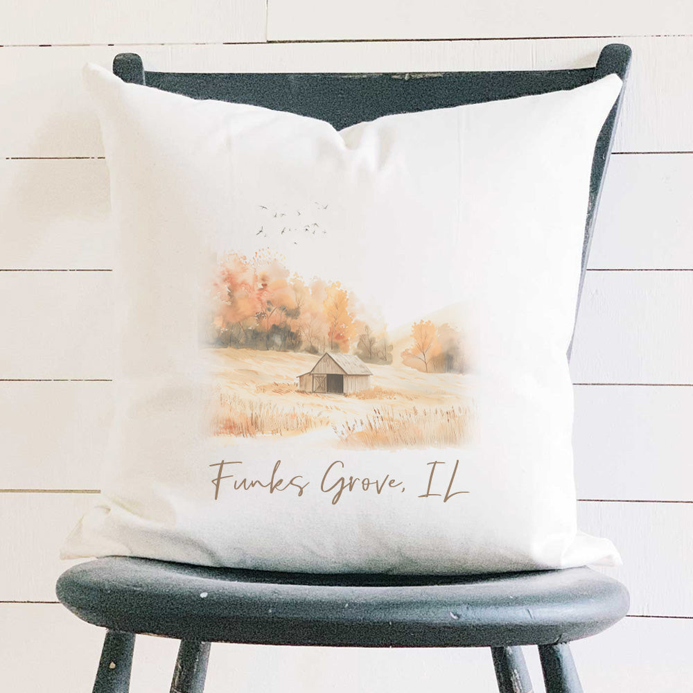 Fall Field Barn - Custom Square Canvas Pillow