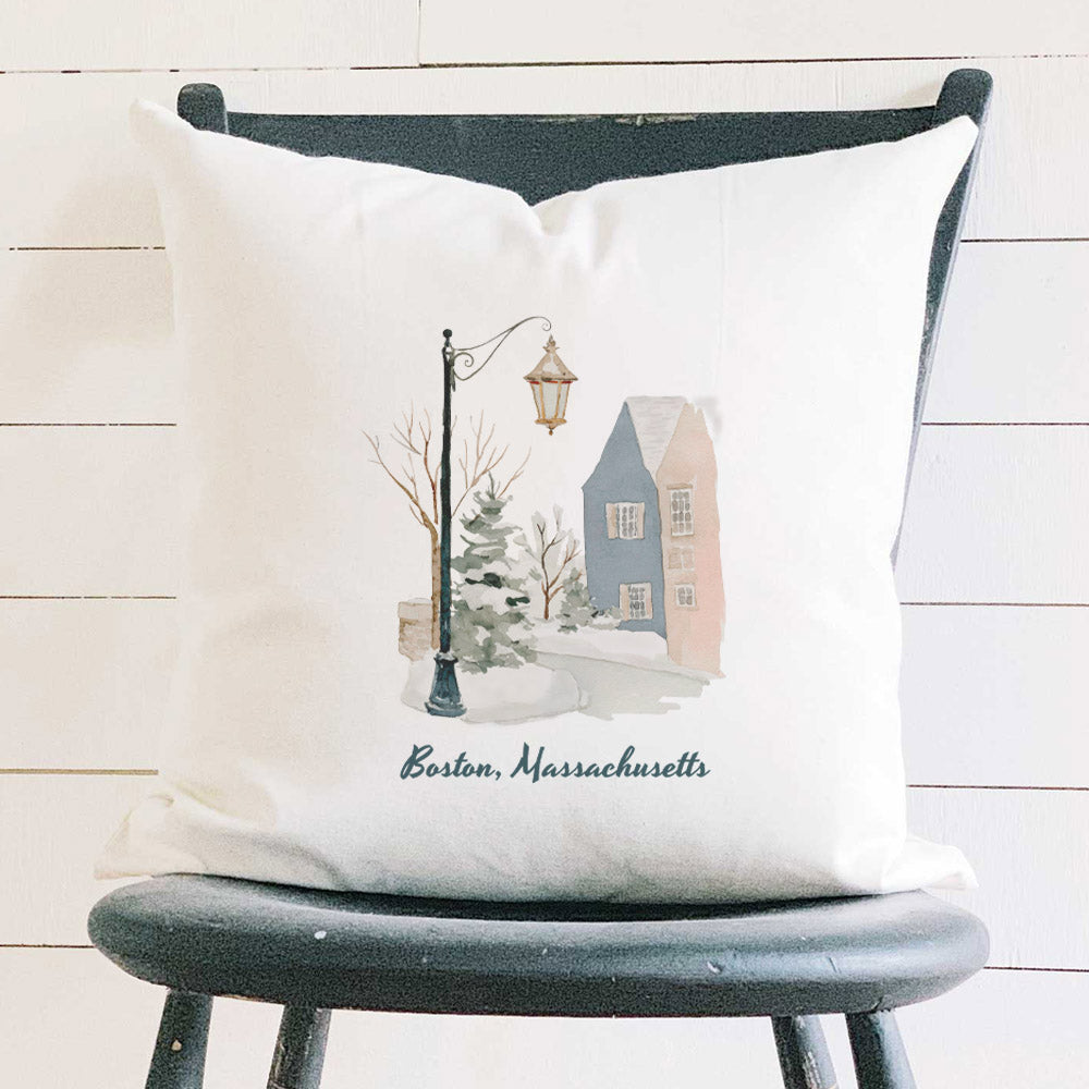 Snowy Town Row - Custom Square Canvas Pillow
