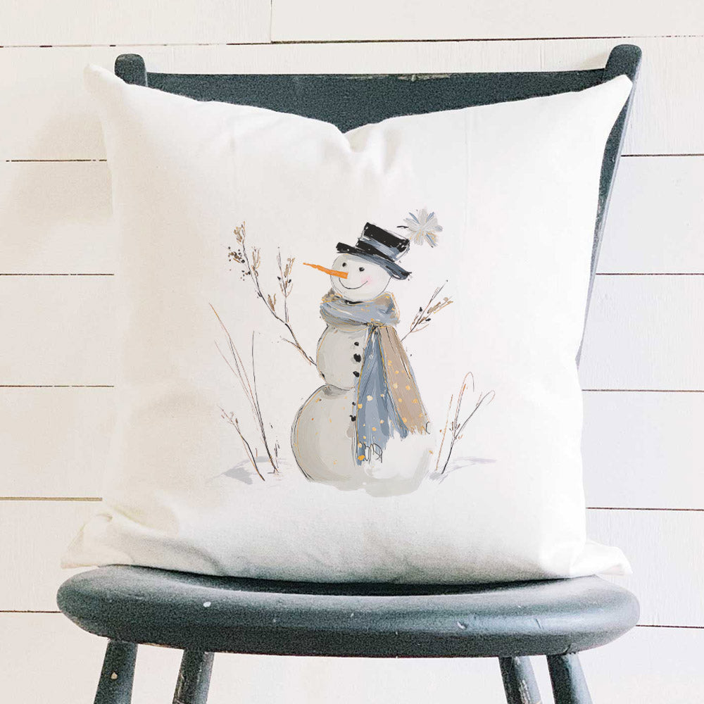 Blue Winter Snowman - Customizable Square Canvas Pillow