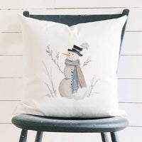 Blue Winter Snowman - Customizable Square Canvas Pillow