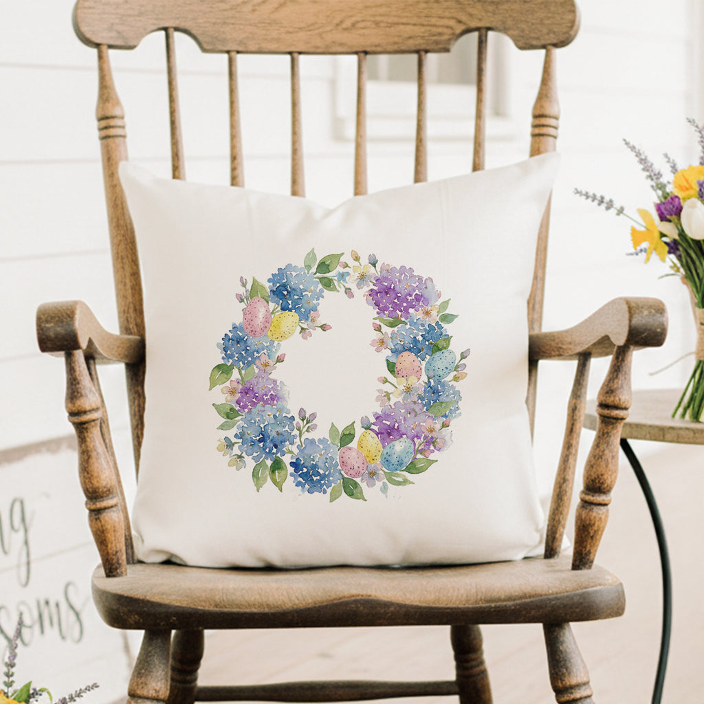 Easter Hydrangea Wreath - Square Canvas Pillow