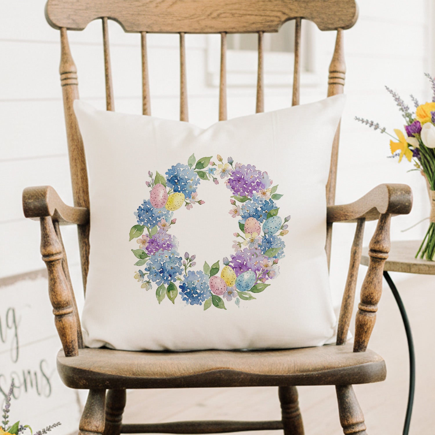 Easter Hydrangea Wreath - Square Canvas Pillow