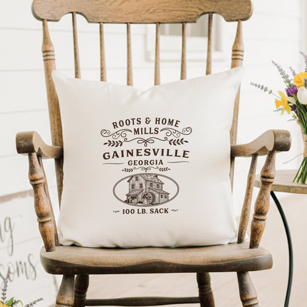 Roots & Home Mills Flour Sack - Custom Square Canvas Pillow