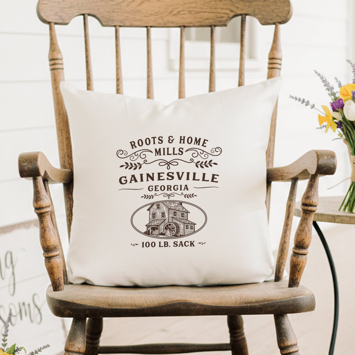 Roots & Home Mills Flour Sack - Custom Square Canvas Pillow