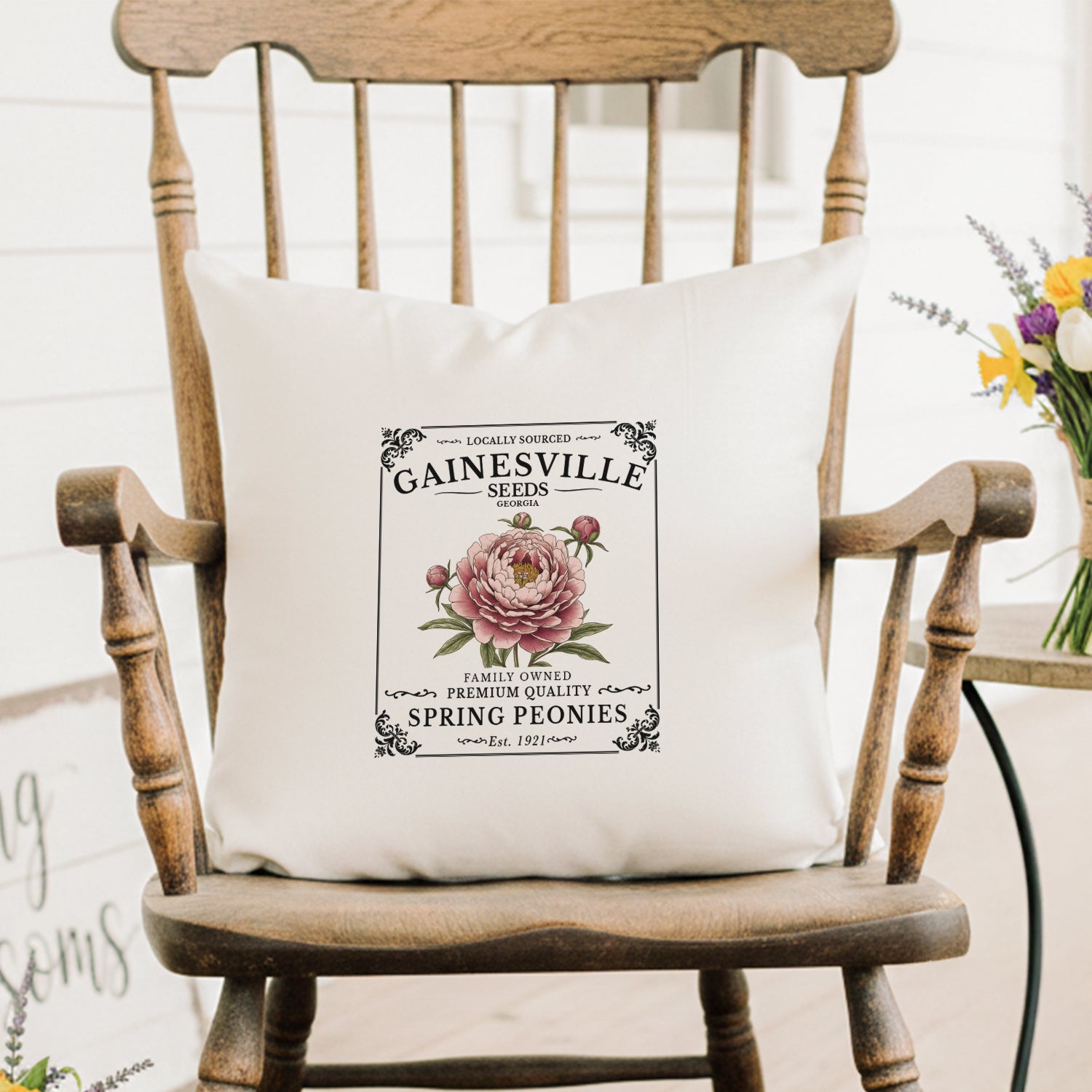 Spring Peonies Seed Packet - Custom Square Canvas Pillow
