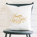 Happy New Year Gold Script - Square Canvas Pillow
