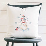 Snowman with Birds - Square Canvas Pillow