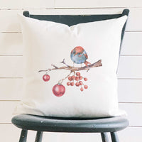 Christmas Branch with Bird - Square Canvas Pillow