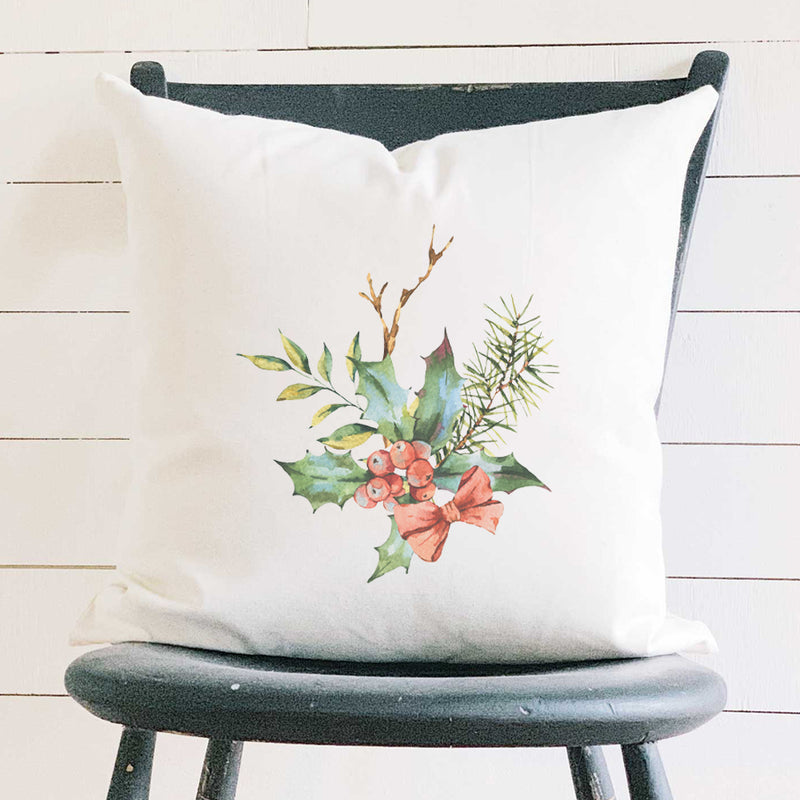 Holly Bundle with Bow - Square Canvas Pillow