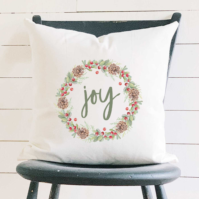 Joy Wreath - Square Canvas Pillow