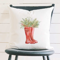 Winter Rain Boots and Foliage - Square Canvas Pillow