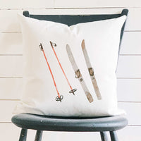 Watercolor Skis - Square Canvas Pillow