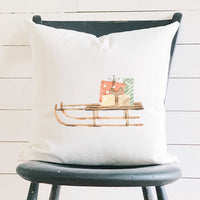 Watercolor Present Sled - Square Canvas Pillow