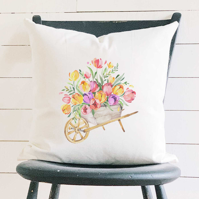 Spring Floral Wheelbarrow - Square Canvas Pillow