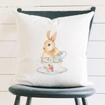 Watercolor Bunny Teacup - Square Canvas Pillow