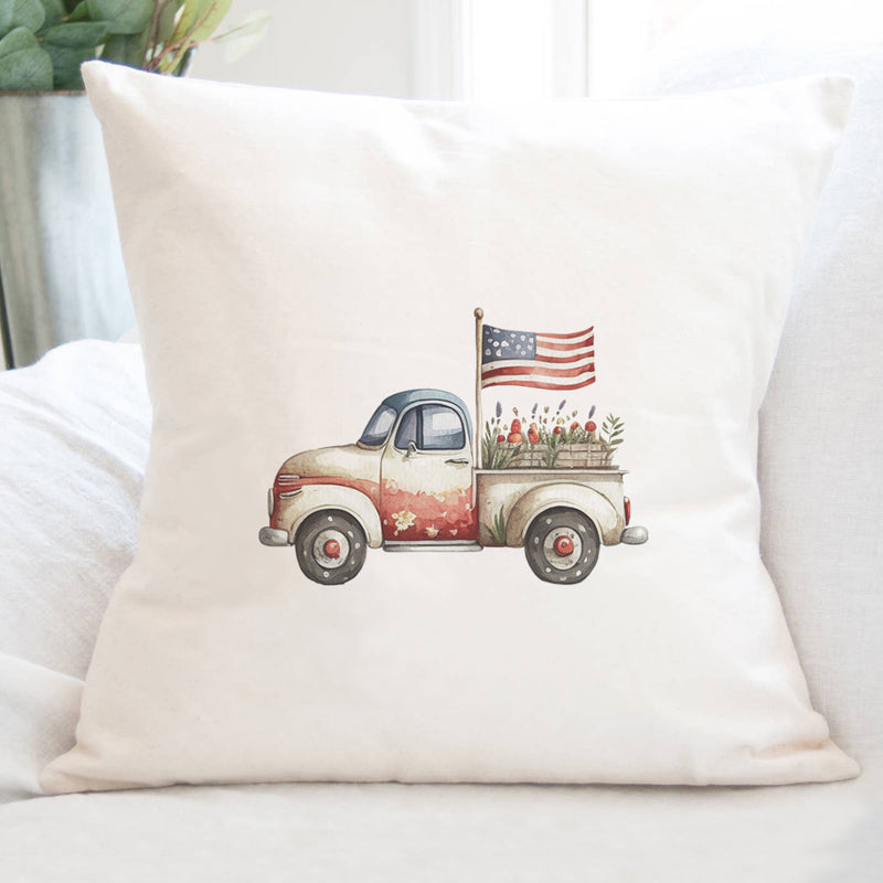 Patriotic Farmhouse Truck - Square Canvas Pillow