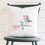 Bird on Cherry Blossom - Square Canvas Pillow