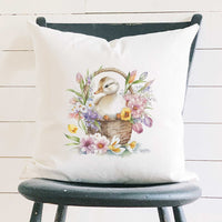 Duckling in Flower Basket - Square Canvas Pillow