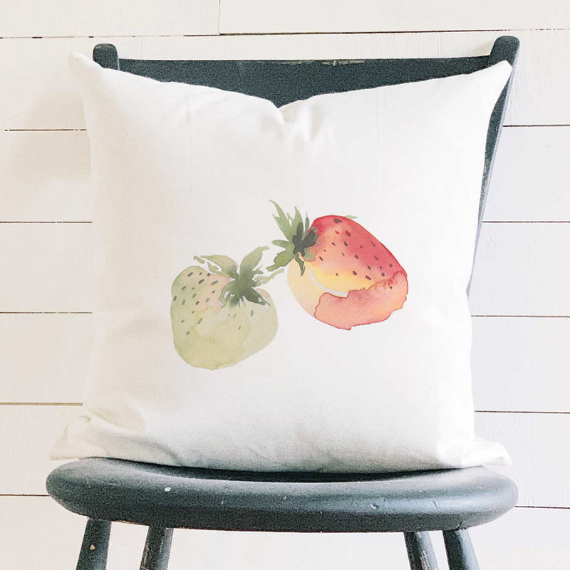 Watercolor Strawberry Pair - Square Canvas Pillow