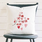 Cherry Blossom Heart Branch - Square Canvas Pillow