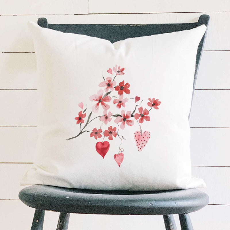Cherry Blossom Heart Branch - Square Canvas Pillow