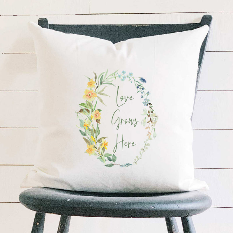 Love Grows Here Wreath - Square Canvas Pillow