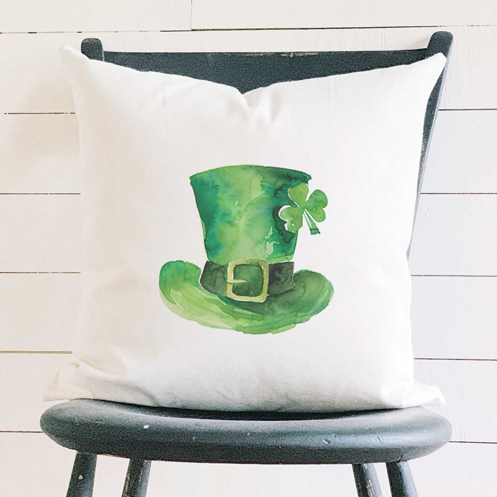 Leprechaun Hat with Shamrock - St. Patrick's Day Square Canvas Pillow