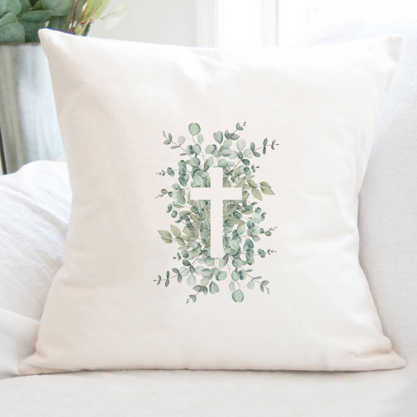 Eucalyptus Cross - Square Canvas Pillow