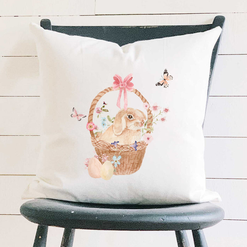Watercolor Bunny in a Basket - Square Canvas Pillow