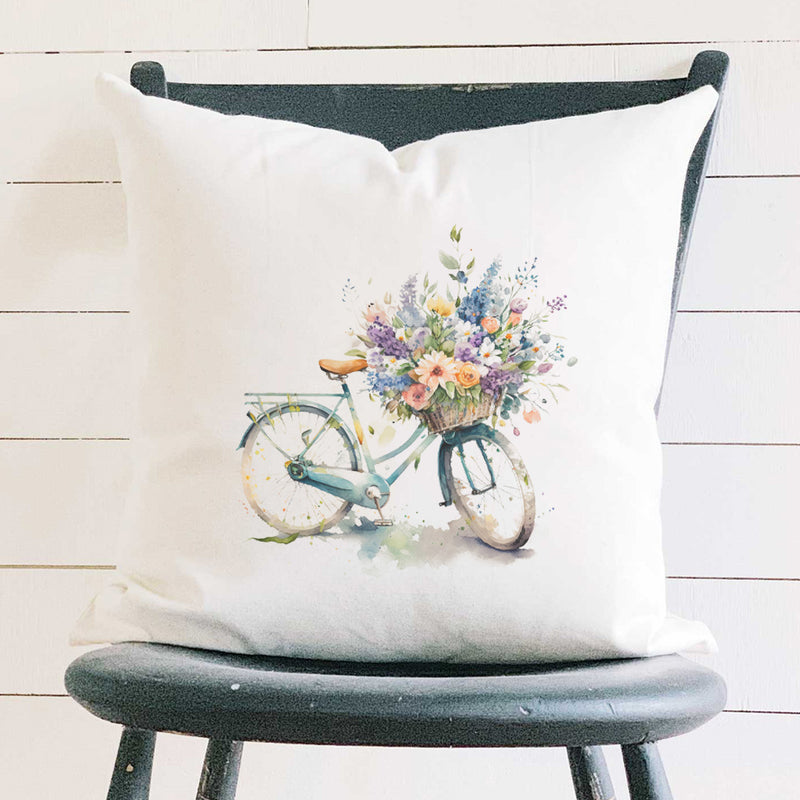 Watercolor Floral Bike - Square Canvas Pillow